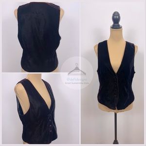 SK & Company Vintage Velvet Deep Burgundy Black Button Down Vest Size 6
